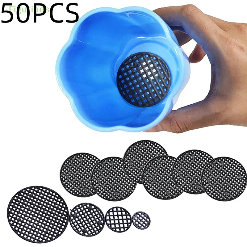 

50Pcs Bottom Grid Mat Multi-function Flowerpot Mesh Pad Hole Bonsai Basin Bottom Breathable Gasket Gardening Accessories