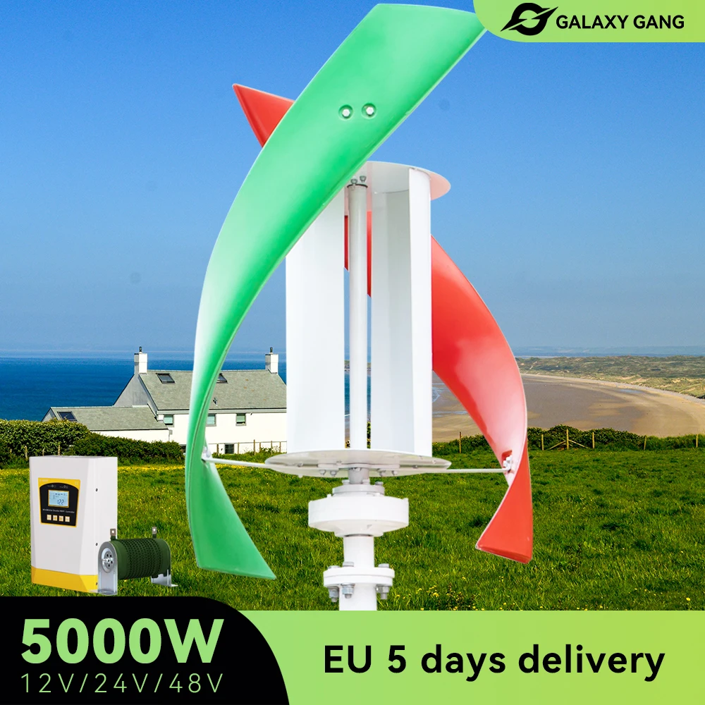 

5000W Vertical Kit Wind Turbine Electric Generator Power 2 Fan Blades 12v 24v 48v Free Energy Optional Off Grid System Home Use