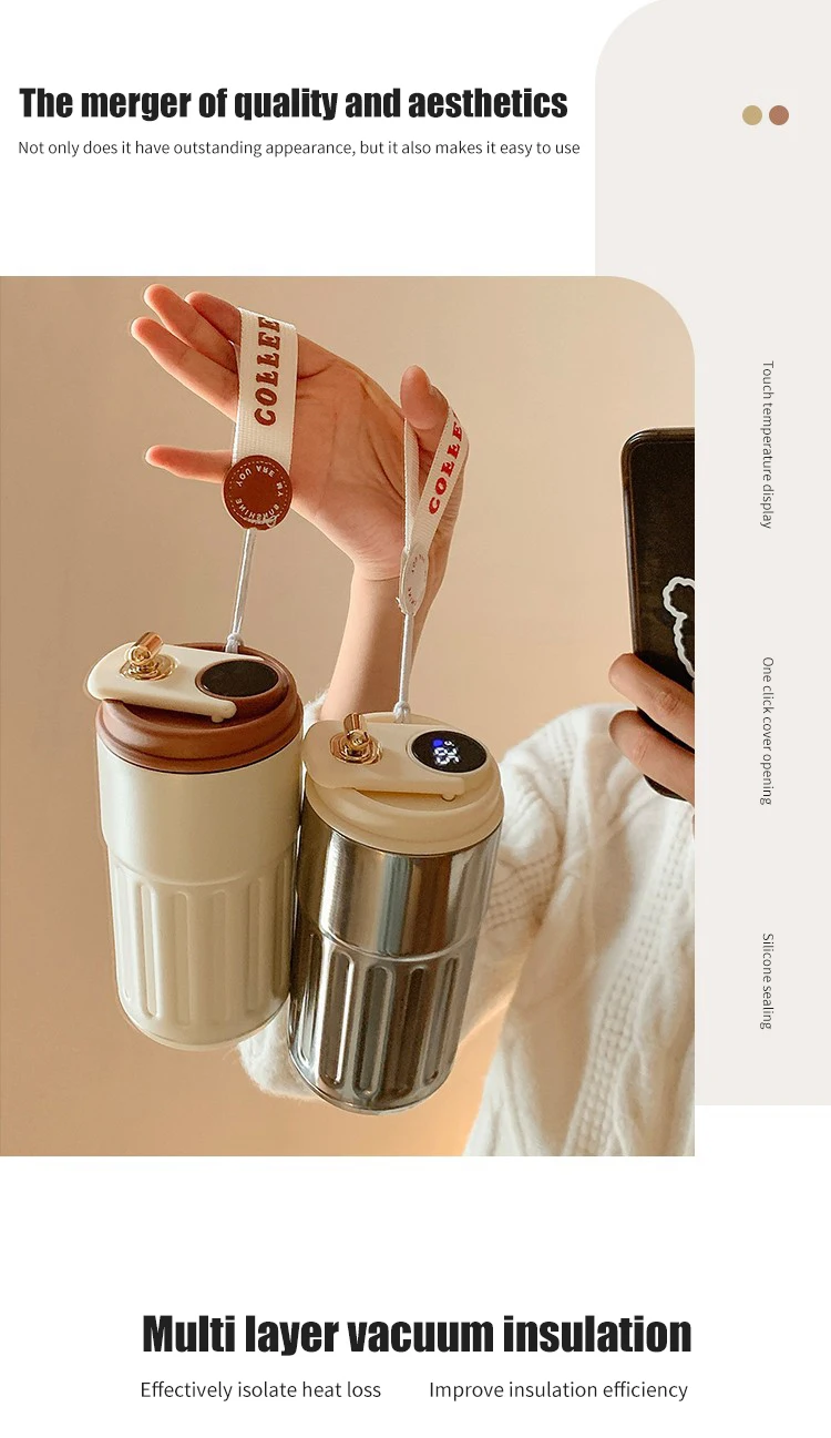 450ML Temperature Display Coffee Cup High Beauty Couple Gifts Cup Thermal Portable Tumbler Thermos for Coffee Water Bottle