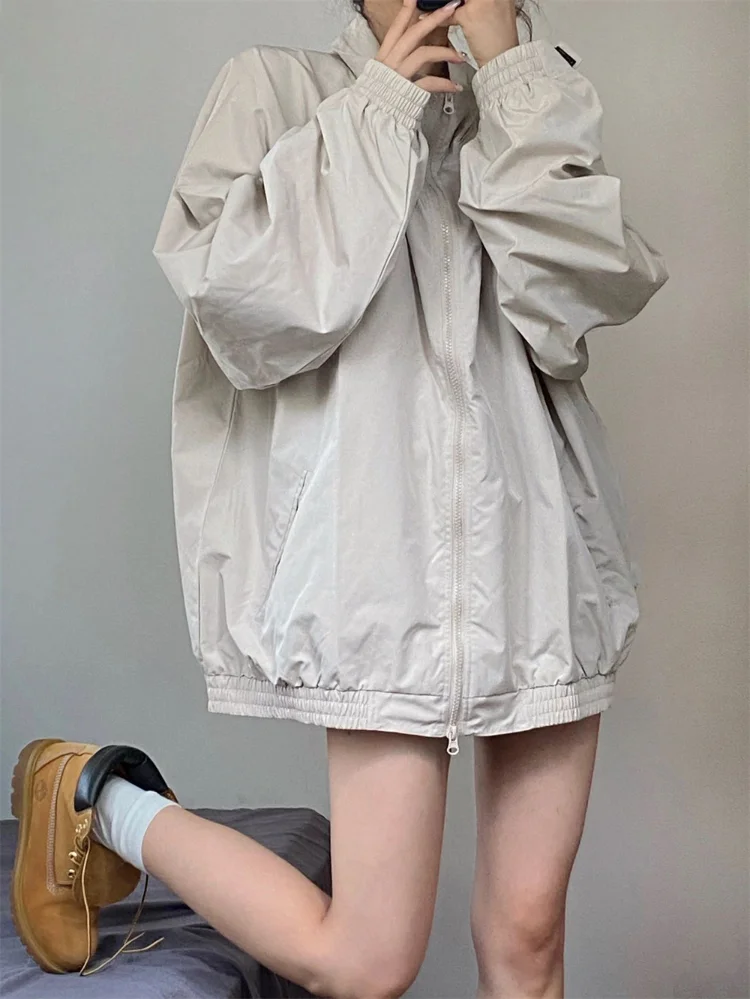 

Куртка Y2k Женская на молнии, уличная одежда абрикосового цвета с длинным рукавом, универсальная верхняя одежда в Корейском стиле, в стиле Харадзюку, весна 2023