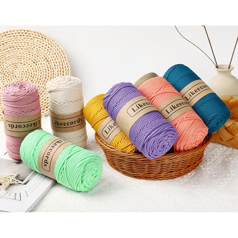 Macrame Cord 4mm Polyester Braided 130m Elastic Yarn Crocheting Crafts Plant Hangers Bag Decor