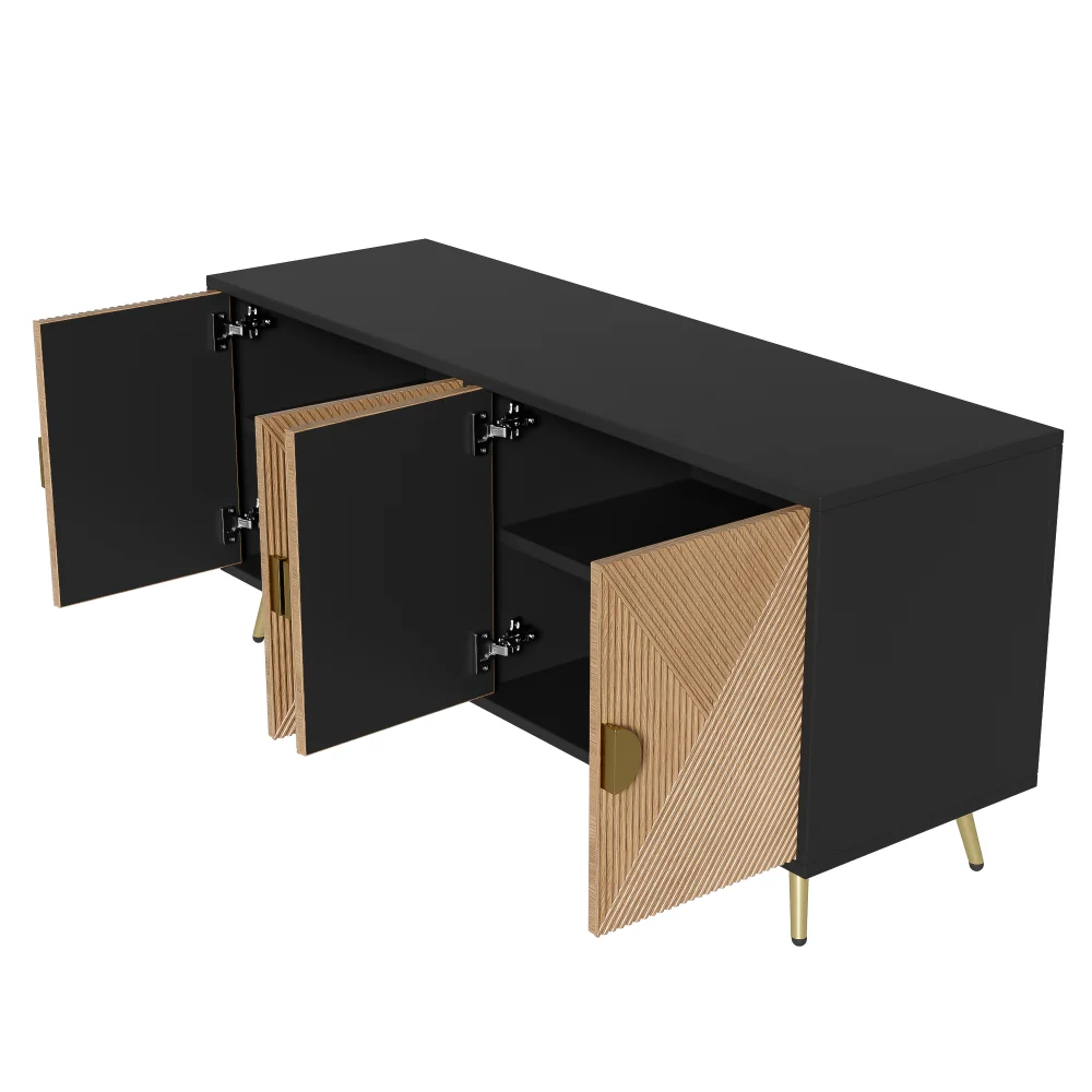 PINGGO Moderner Minimalistischer Beistellschrank mit Vier-Türen-Design Goldfarbene Gebürstete Griffe Großer Stauraum für Wohnzimmer – Detail 11
