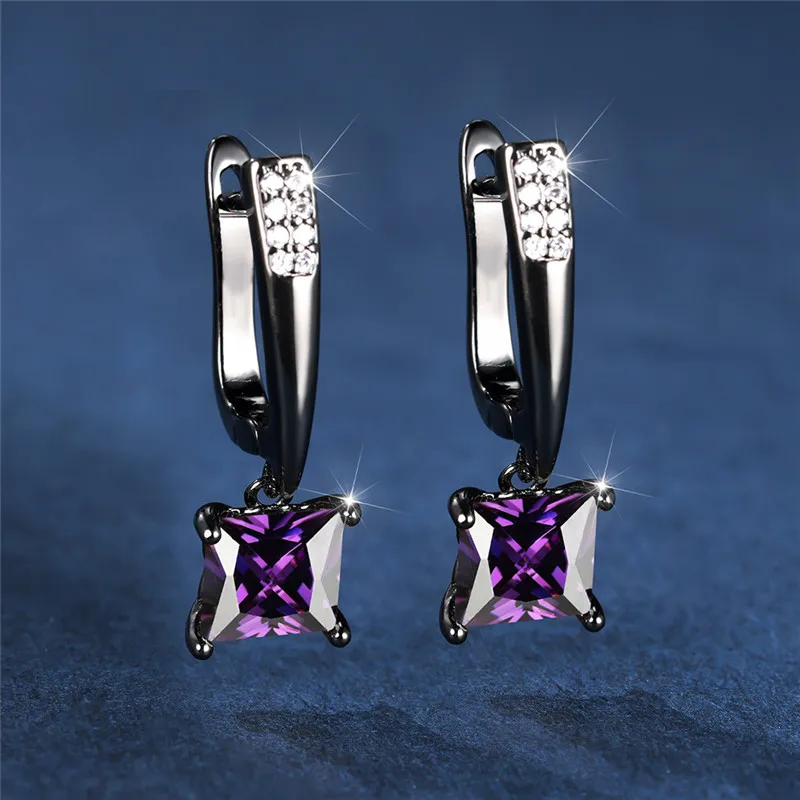 Cute Female Geometric Crystal White Zircon Stone Hoop Earrings Champagne Black Gold Color Wedding Jewelry For Women