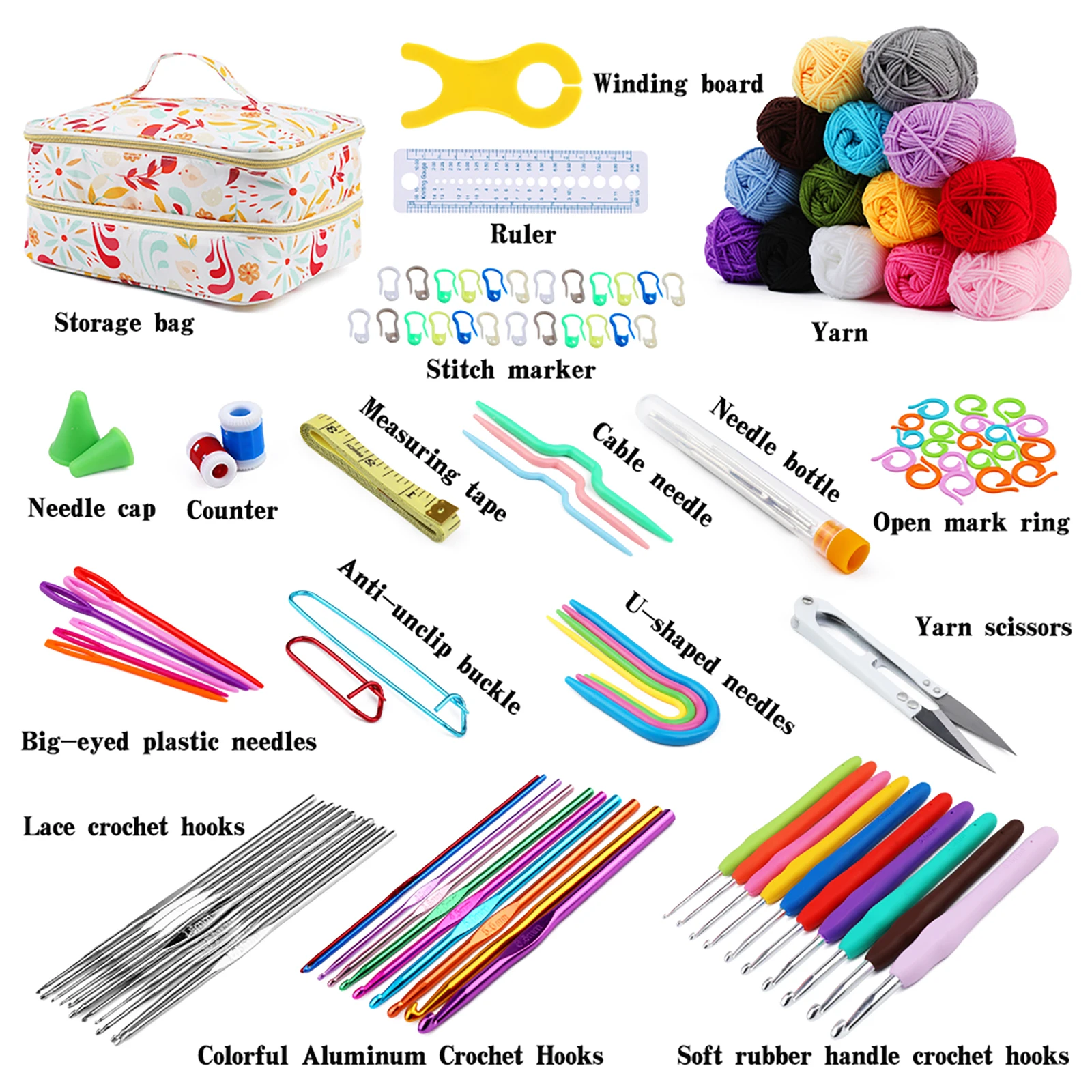 KRABALL Crochet Knitting Hooks Set Big Eye Yarn Needles and Stitch Markers Clip Knit Tool Kit Accessories for Beginners crochet kit crochet hooks knitting supplies crochet needles crochet stitch markers