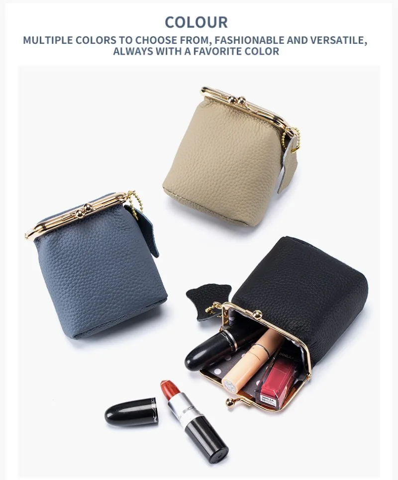 2024 New Arrival Square Genuine Leather Small Purses Women's Portable Coin Money Wallets Earphone Lipstick Pouch Card Holders