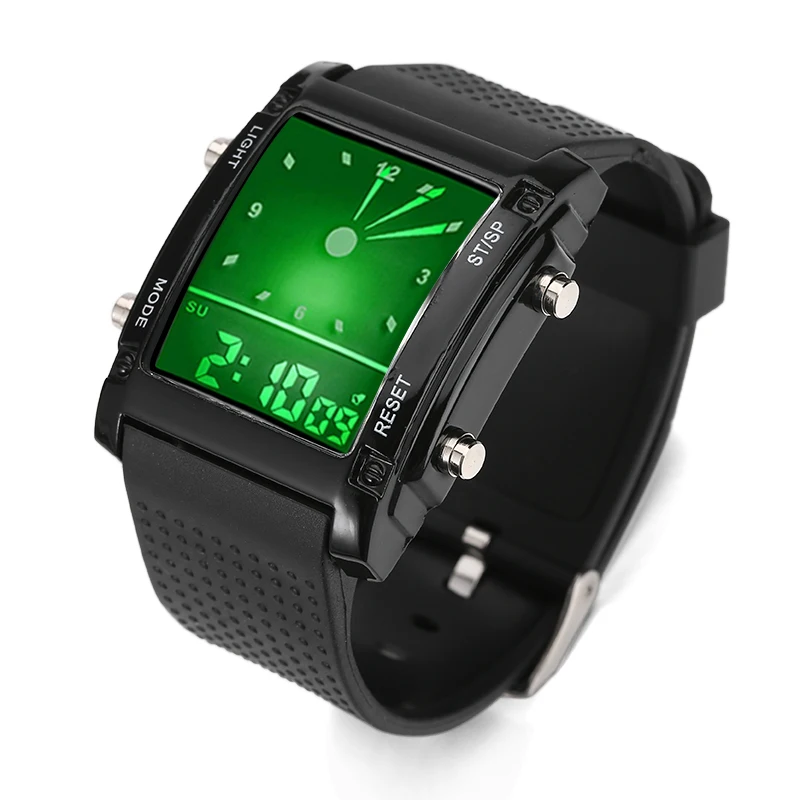 1pc Mens Watches Alarm Date Analog Digital 5ATM Waterproof Sport Watch 7-color LED Backlight Multi-function Watches Great Gift