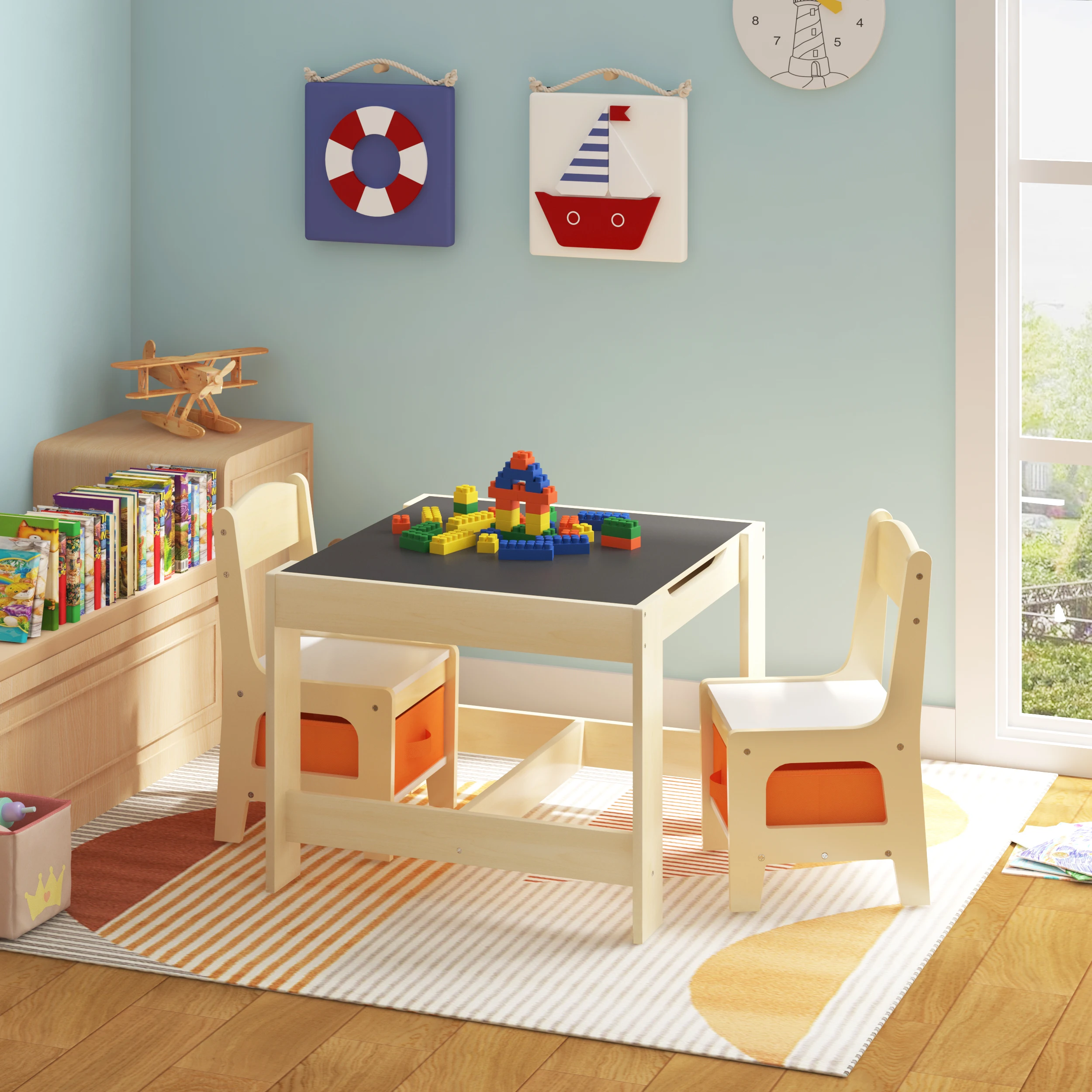 Table en bois avec 2 chaises pour enfants, ensemble de tabourets de bureau pour enfants d'âge préscolaire, garçons et filles, chaises de Table de jeu pour activités, 1 pièce