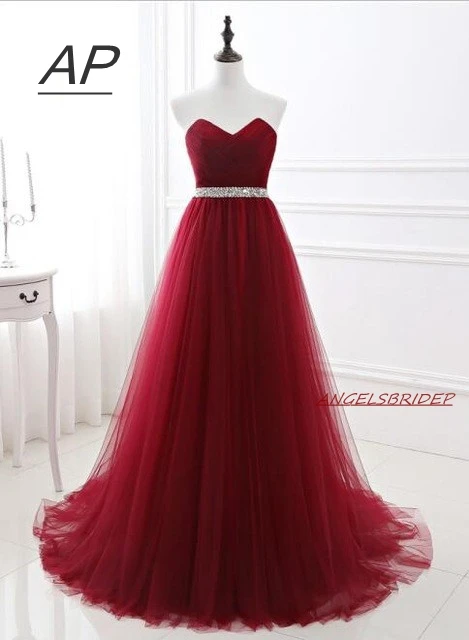 

ANGELSBRIDEP 2 STORE, красное женское платье с V-образным вырезом, бисером, кристаллами, талией, тюлем на шнуровке, строгий женский