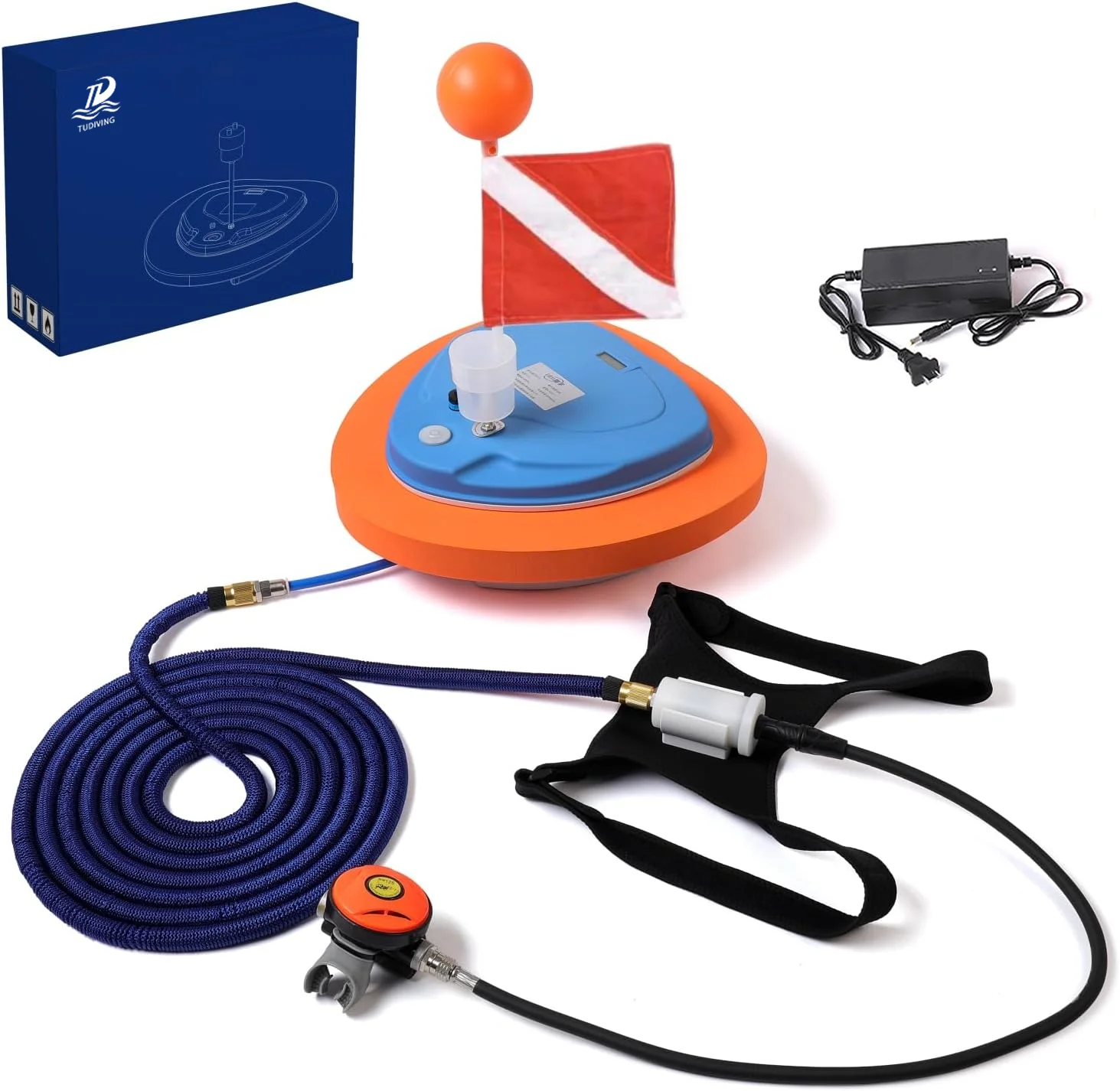 TUDIVING-Scuba Diving Ventilator Waterproof Portable Rechargeable Scuba Diving Tank with Breathing Regulator Scuba Gear