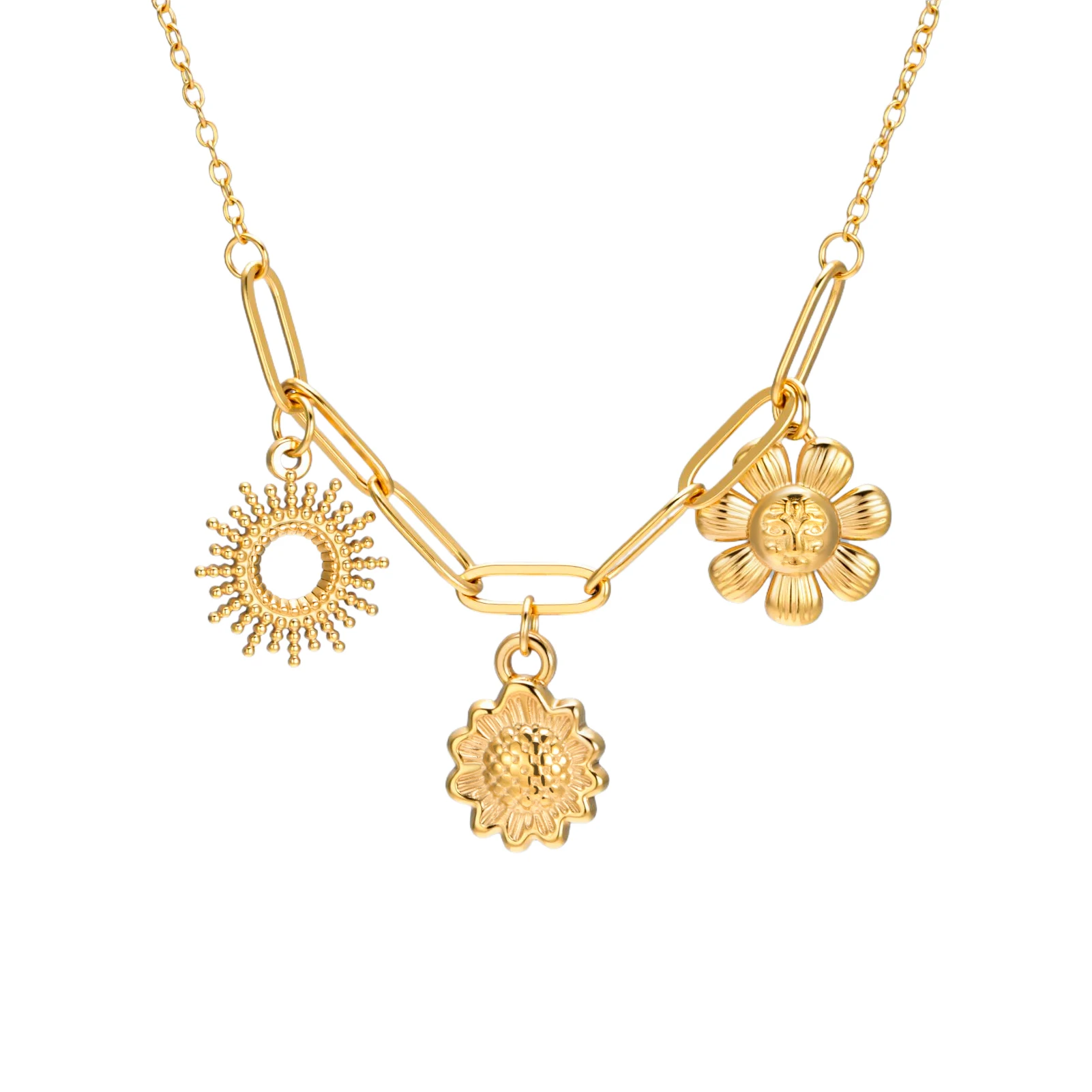 COOLTIME Sonnenblumen-Anhänger-Halskette für Damen, Edelstahl, Modeschmuck, Geschenk, Großhandel – Detail 11