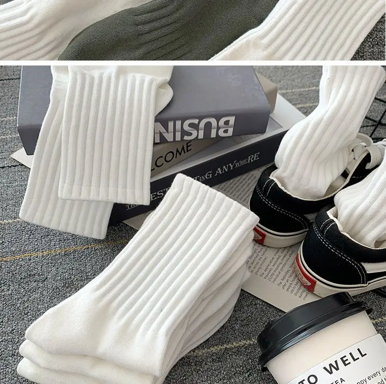 Mens Black  White Warm Socks Set - 5 Pairs Autumn Winter Sport Short Socks