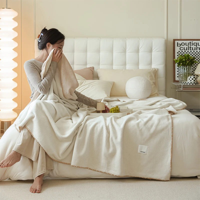 100% Cotton Thermal Blanket, Breathable Bed Blanket Queen Size Soft Waffle  Blanket All Season Cotton Blanket Solid Color - AliExpress