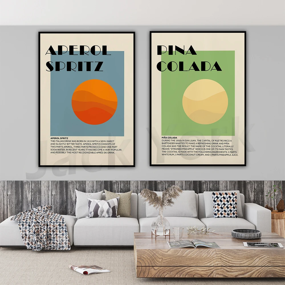 Aperol Spritz , Pina Colada Cocktail Stampabile Poster, Retro Colorful Cocktail Digital Art, Kitchen Wall Decor