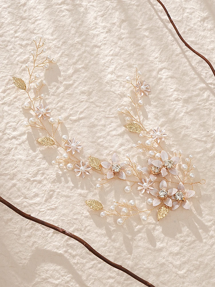 Neuste mode handgemachte blüte kopfschmuck hochzeit perlen stirnbänder braut schmuck haar accessoires für frauen frisur – Detail 1