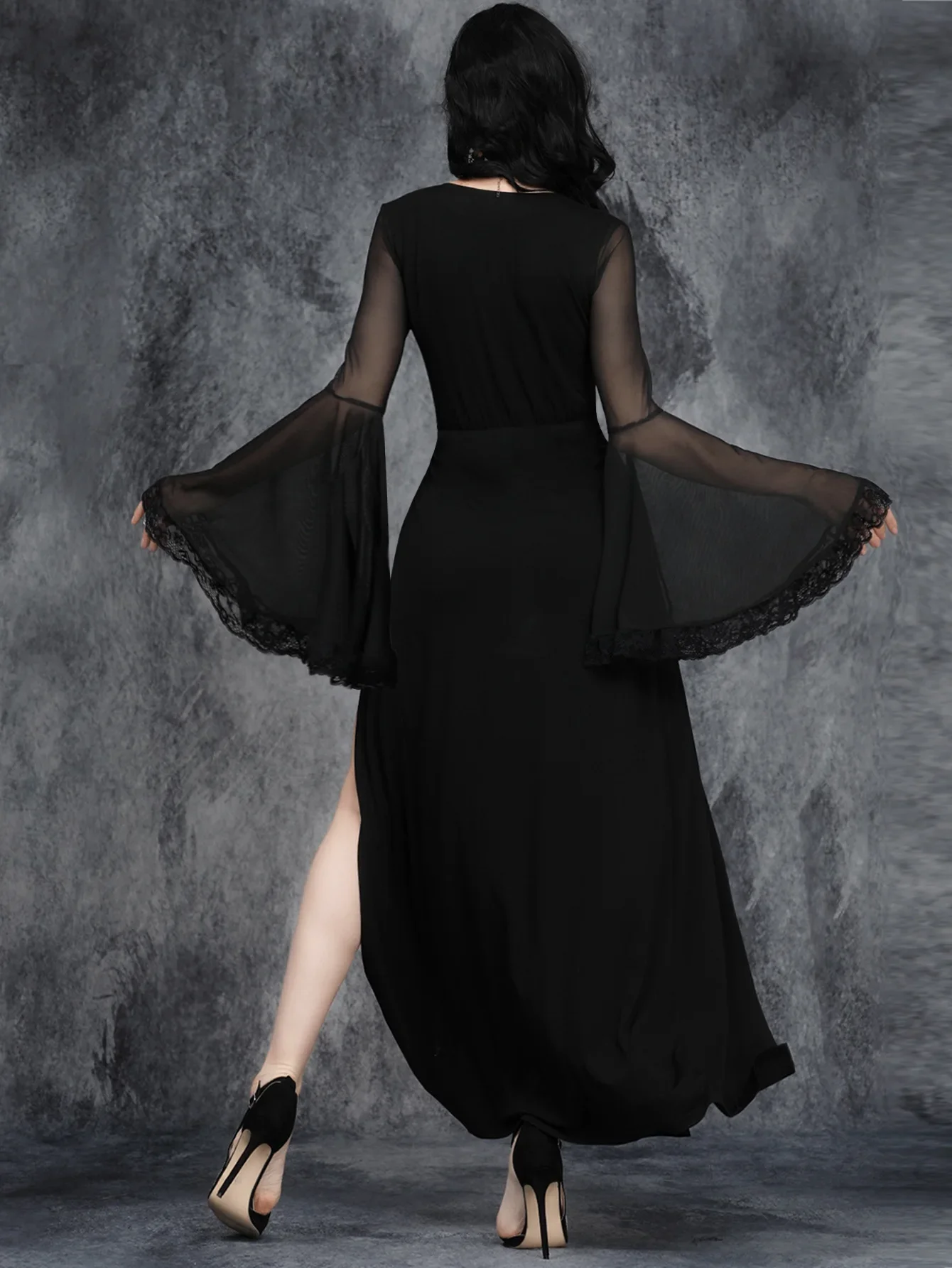 Description Picture 4 of itemGothic Dark Lace Splice Dress with Bell Sleeve Slit(No Waist Seal Included) Women's Fashion Dress Made in China