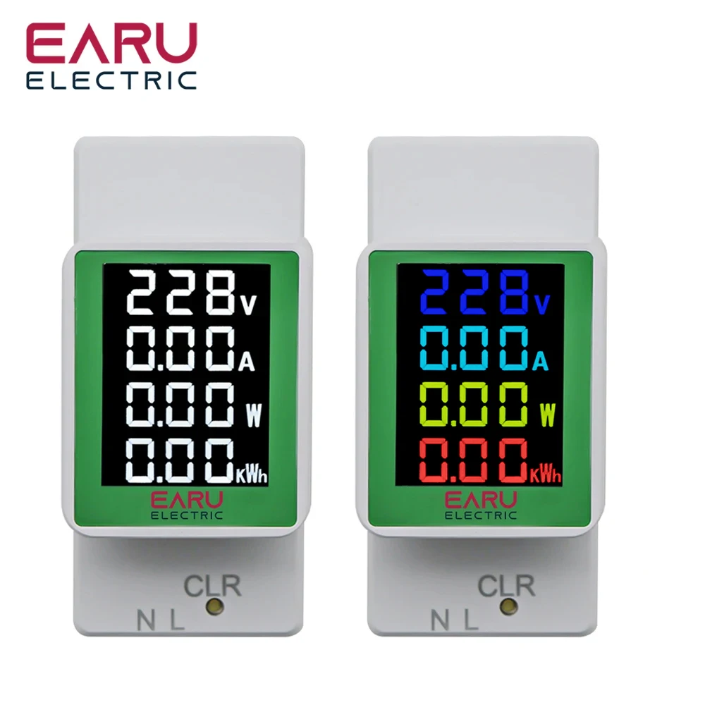 Earu EAEM-008 DIN Rail 4 in 1 AC 110V 220V 100A Digital Electric Energy Meter Voltage Current KWH Voltmeter Ammeter Wattmeter