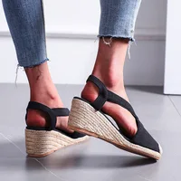 Sandales d'été pour femmes 2024 paille tressée talons compensés Espadrilles sandales grande taille femme chaussures femme gladiateur Slingback chaussures 5