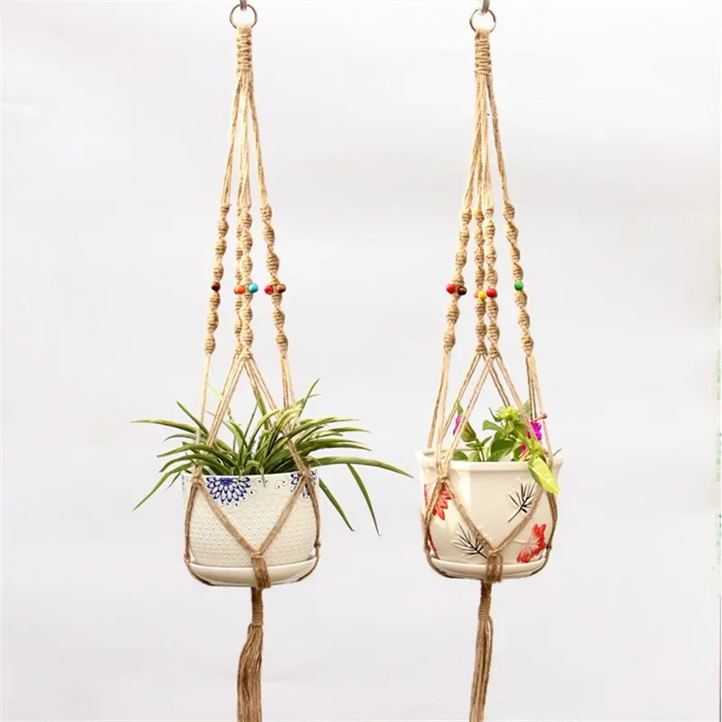 Flower Pot Hemp Rope Hanging Net Straw Macrame Plant Hanger Flower Pot Garden Holder Legs Hanging Rope Basket Balcony Decor flower pot plant hanger hanging basket organizer