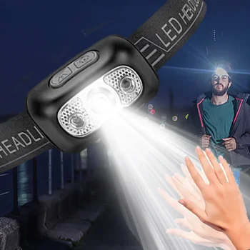 미니 LED 헤드 램프 바디 모션 센서 헤드 라이트, USB 충전식 방수 헤드 램프, 야외 캠핑 하이킹 토치 램프 랜턴