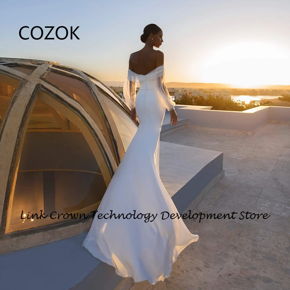 COZOK 공주용 연인 화이트 웨딩 드레스, 2024 여름 인어 신부 가운, 쉬폰, 오프 숄더, 신제품