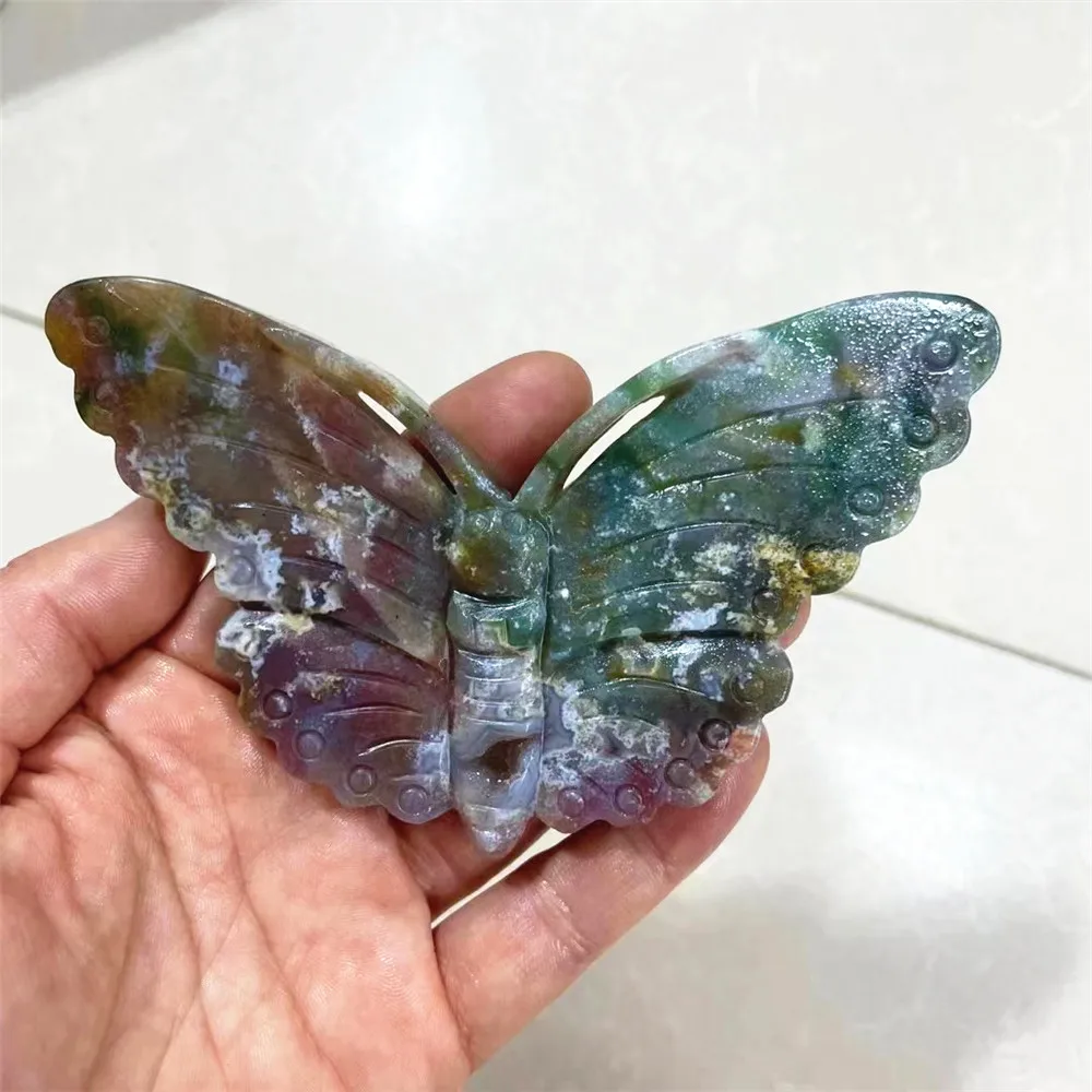 

1pcs Natural Ocean Jasper Butterfly Gemstone Healing Crystals Craft Carved Statue Animal Witchcraft For Home Decoration