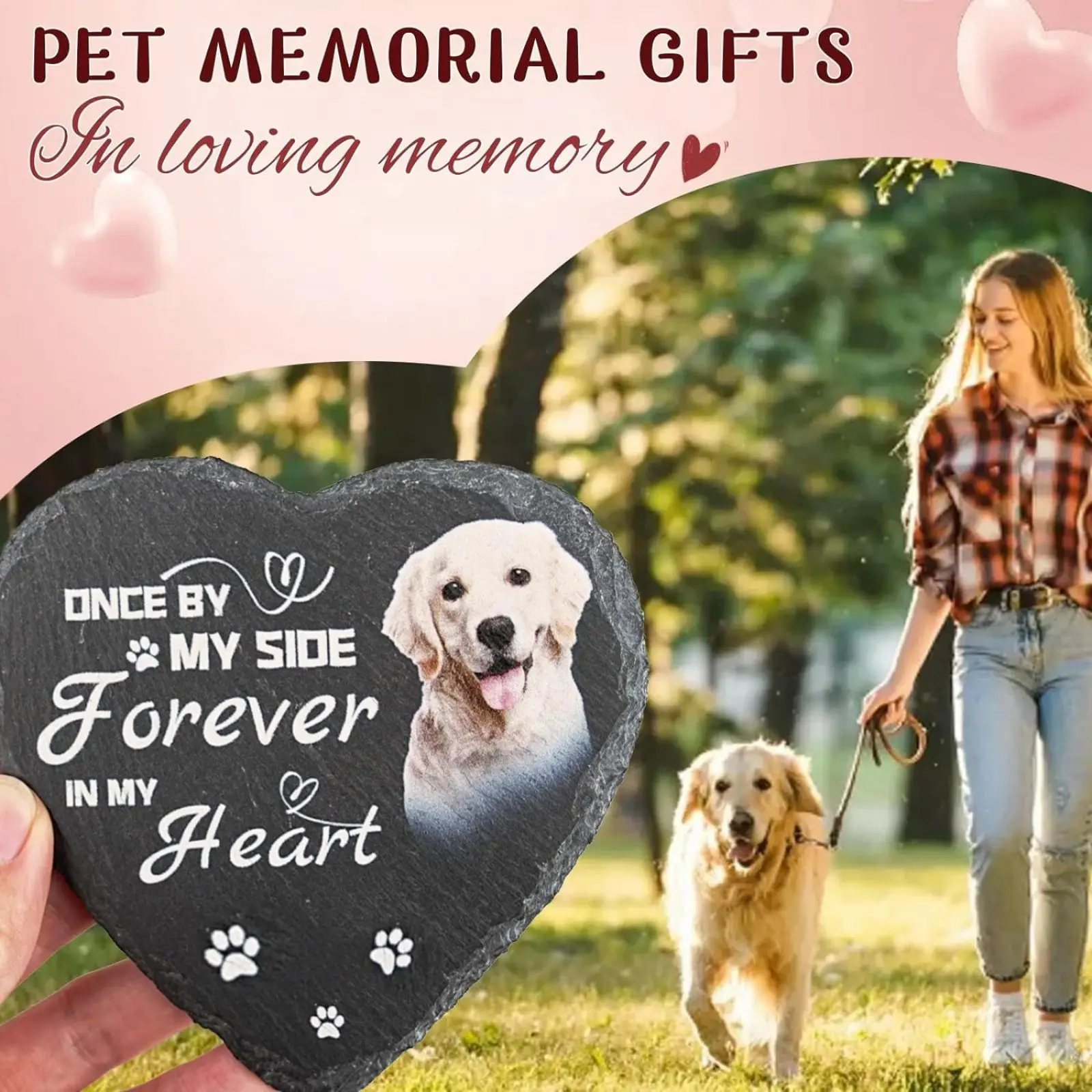 Pet Memorial Tombstone Slate Personalized Words Dog Cat Photos Date and Names Garden Stone Grave Marker Plaque