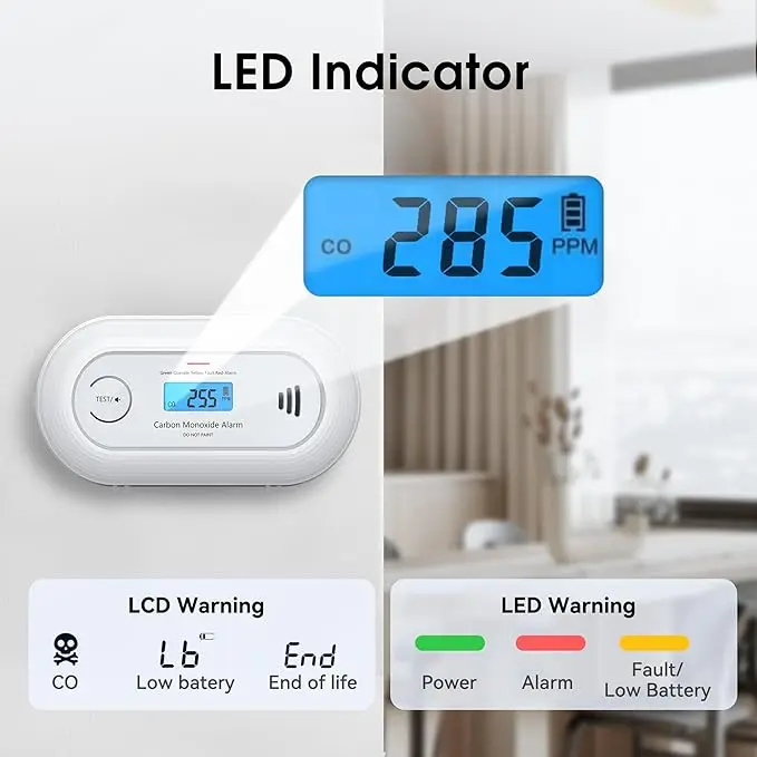 Tuya Smart CO Detector, with Tuya App control, Real-time notification, 2.4GHz, 10-Year Battery, CE, VC21W