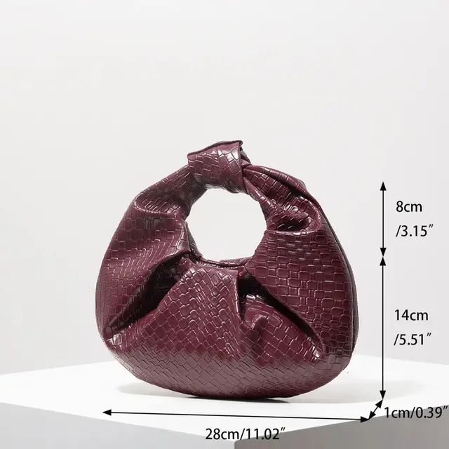 Vintage Faux Leather Woven Pattern Handbag, Knotted Crescent Bag, Pleated Cloud Bag, Women's Party Dress, Burgundy Wallet, Elegant Evening Bag (Pattern Random) 5