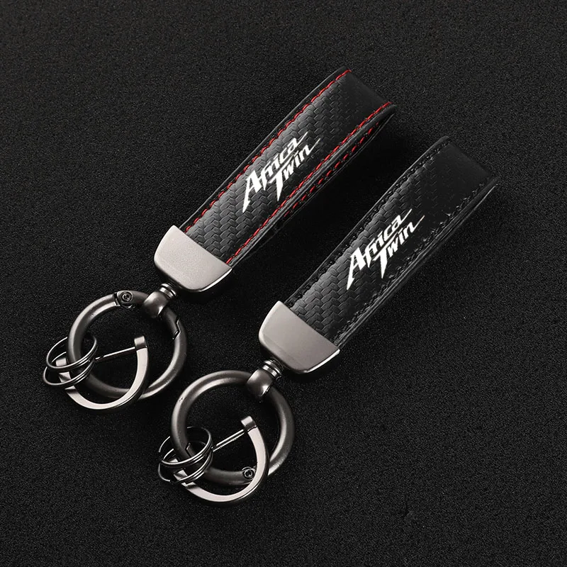 Carbon fiber leather motorcycle keychain overview red black