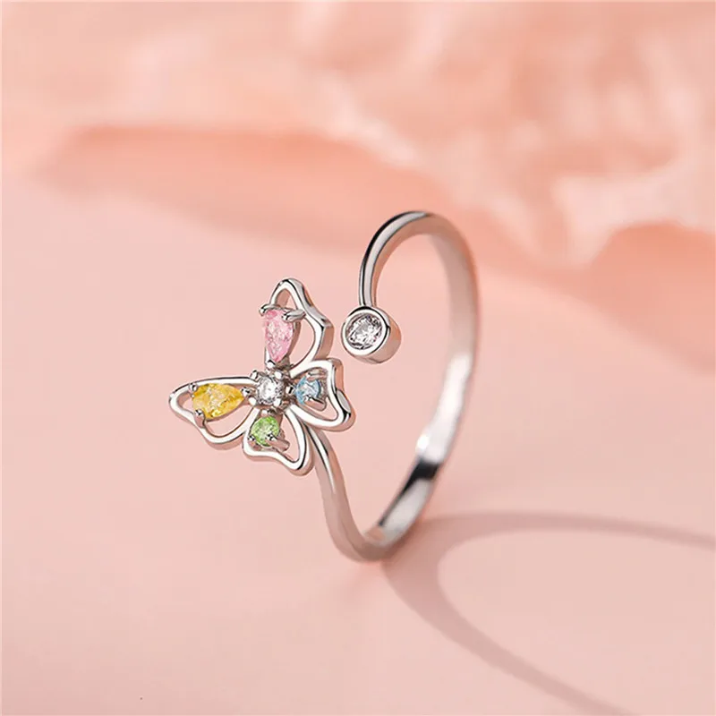 Korean Colorful Crystal Butterfly Rings For Women Girls Exquisite