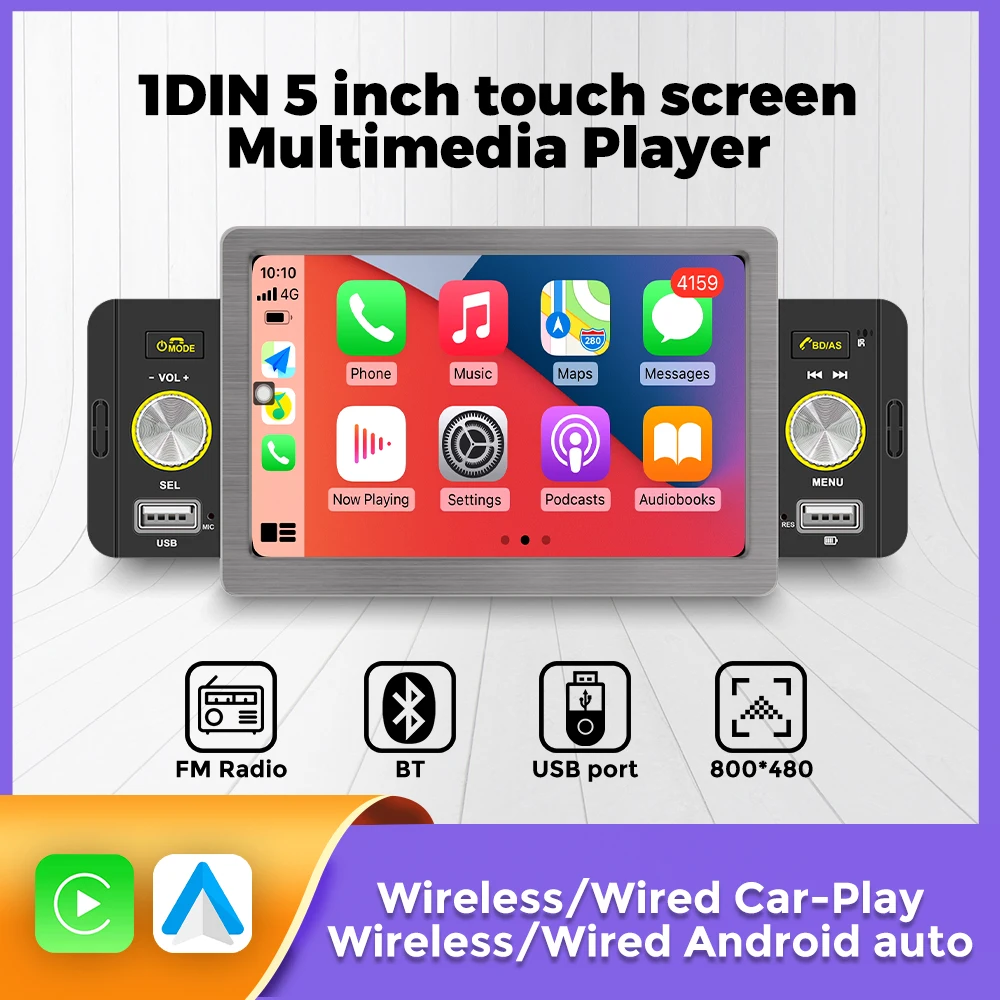 5 Inch Touch Screen Wireless Carplay Android Auto Car Radio 1Din MP5 Player Autoradio Stereo For Car Universal Multimedia Player