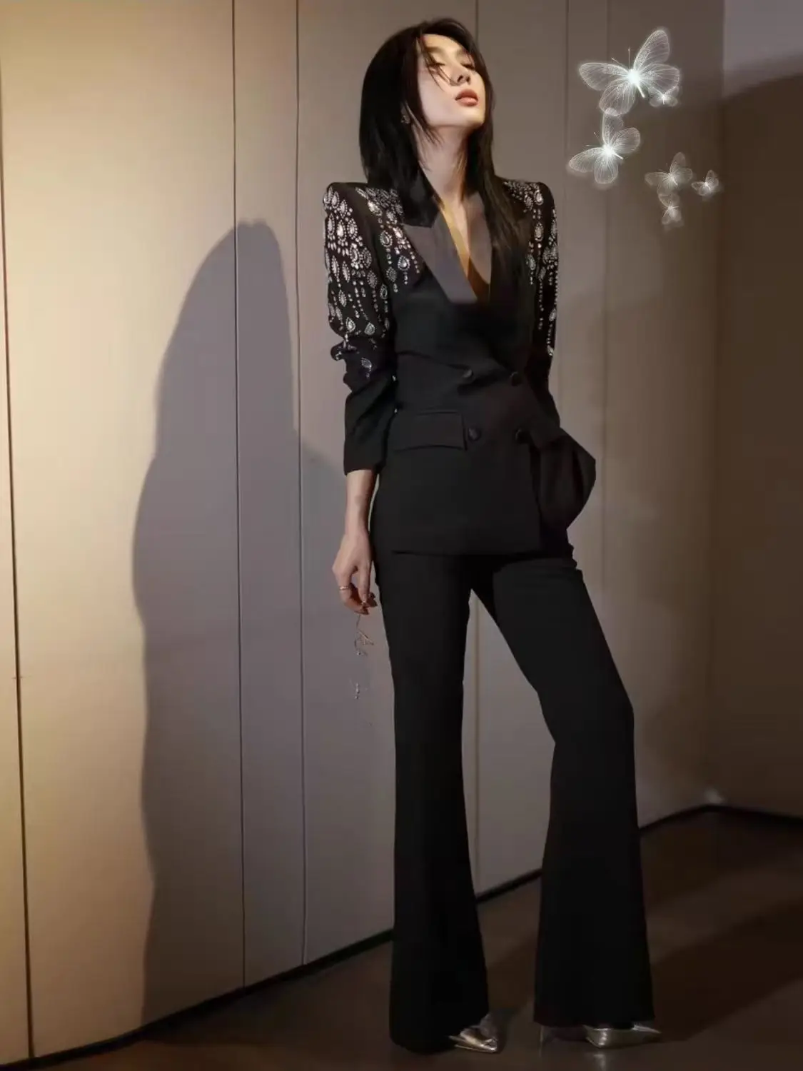 طقم بدلة نسائية رسمية بخصر عالي