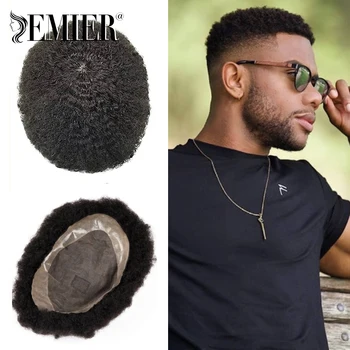 Nuovi uomini parrucchino Afro parrucchino per uomo capelli fini Mono NPU 6 "capelli umani ricci crespi maschio capillare protesis sistema di sostituzione dei capelli