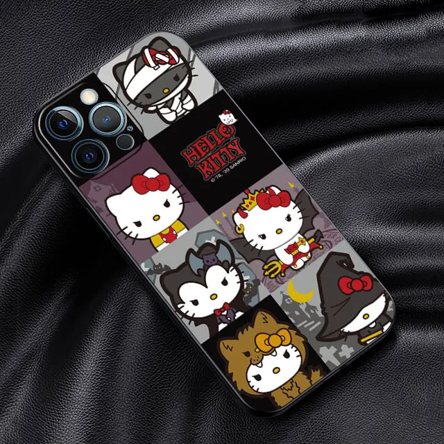 thumbnail image 1 of Phone Case For iPhone 14 Plus 13 12 Mini 11 Pro Max XS XR X 8 7 Plus 14Pro Black Silicone Cover Fundas Cute Cool Hello Kitty Cat, 1 of 5