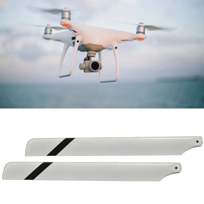 Jeu de 2 pales 325mm pour hélicoptère RC Trex 450, montrant la fixation et le profil aérodynamique