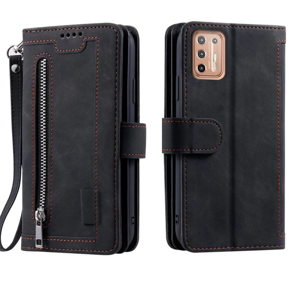 Elegant Zipper Wallet Case with Card Slots, Flip Folio, and Wrist Strap – Carnival Collection