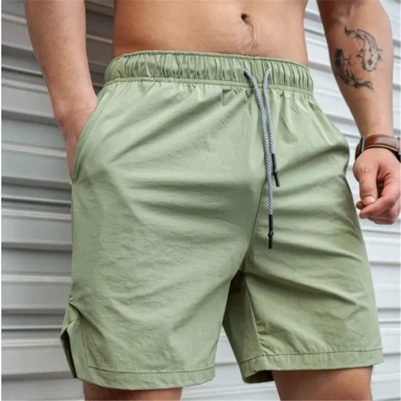 Moletom de cordão masculino e feminino, cor sólida, secagem rápida, shorts de tecido frio, nylon, mesmo estilo, solto, cinco 5