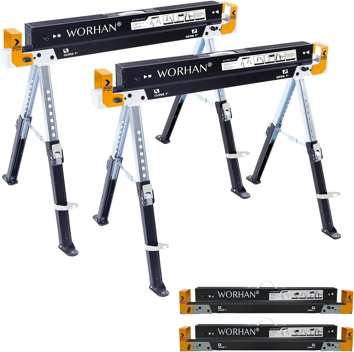 2600 lbs Jobsite Table Folding Quickly Adjustable Legs Support Arms Sawing Non Slip Trestle Sawmule Steel Workbench S600A
