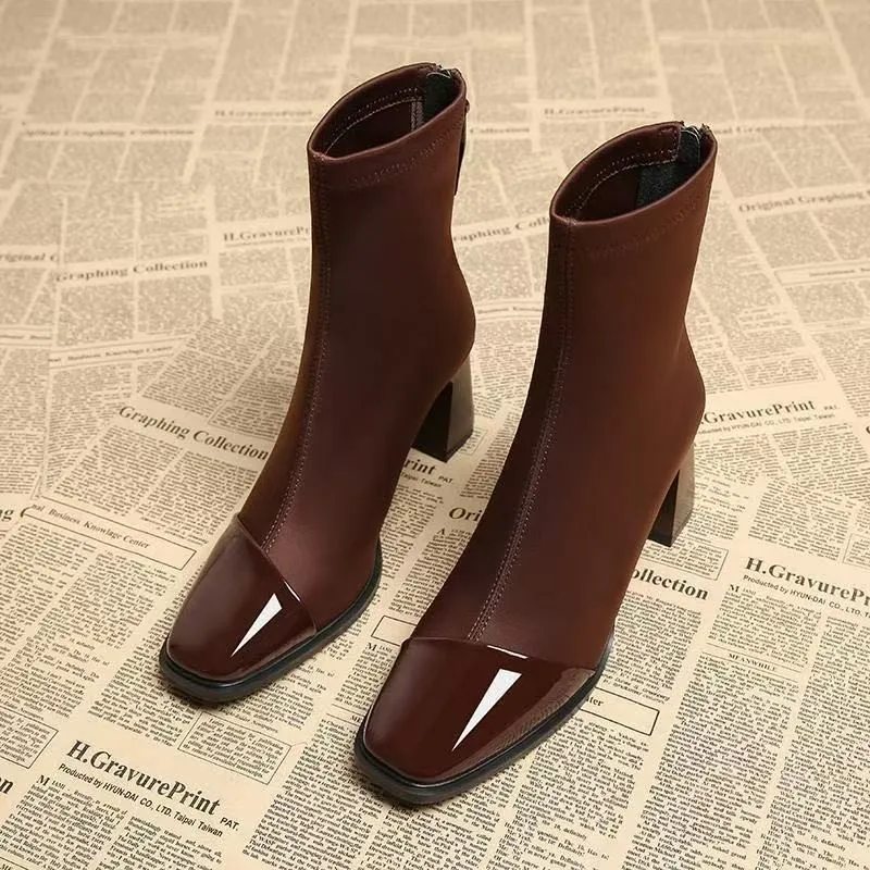 Square Toe Women Ankle Boots Suede High Heels Fashion Shoes Chunky Motorcycle Boots Trend Winter New Pumps Botas Short Boot35-40