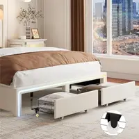 Full LED Bed Frame with Storage Headboard & Charging Station, Velvet Fabric Platform Bed Frames with 4 Drawers,Beige 6