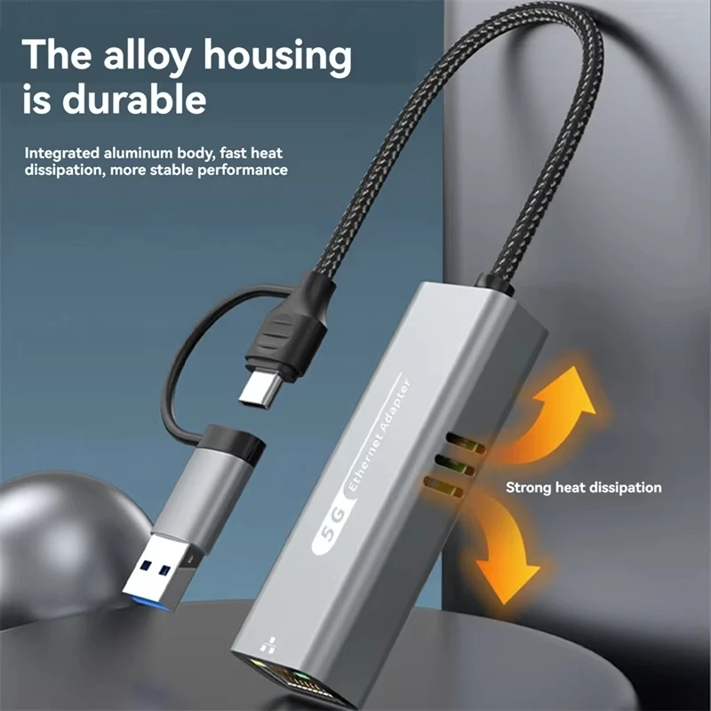 USB C to 5Gbps Ethernet Adapter USB 3.0 to Ethernet 2.5 Gigabit Converter USB3.2 to RJ45 Network Adapter For MacBook Laptop iPad 5