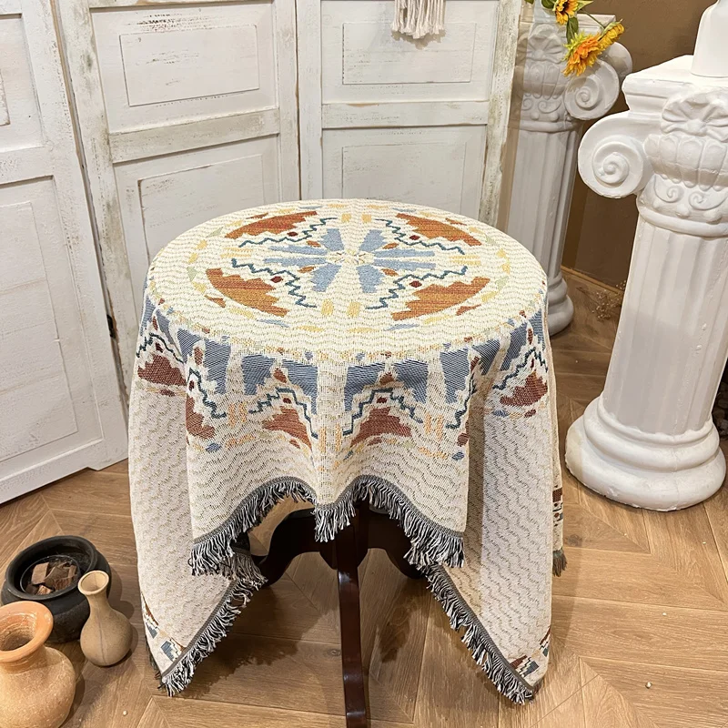 

Geometric cotton linen Morandi lace tablecloth, tea table cloth, round tablecloth