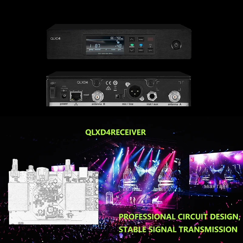QLXD4-beta87 전문 무선 마이크 시스템, UHF 컴플리트 세트, 진정한 다양성, 노래방, 무대 공연,