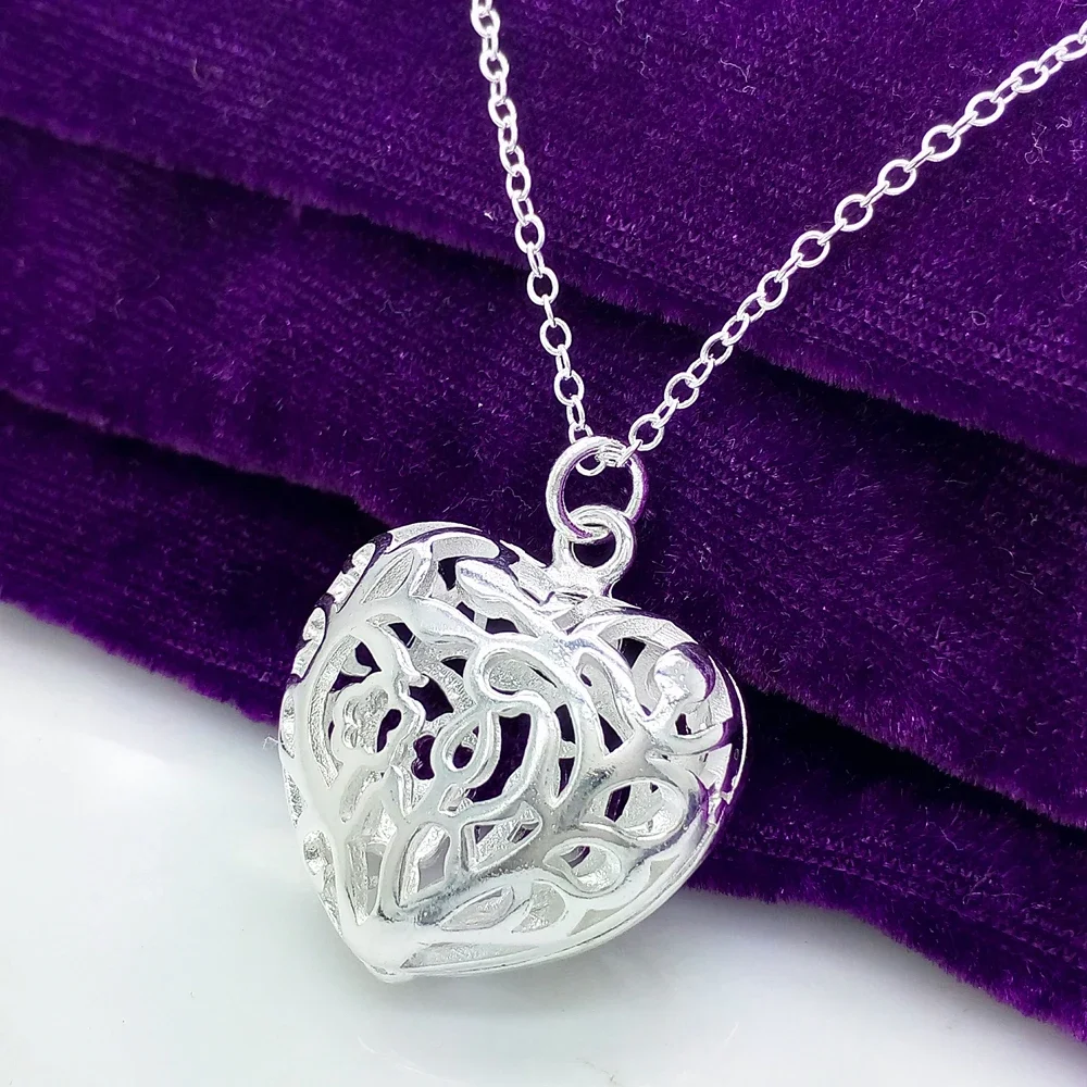 925 Sterling Silver Hollow big heart necklace earrings Jewelry set for women Fashion Party wedding accessories Christmas Gifts jewelry set silver jewelry silver jewelry set