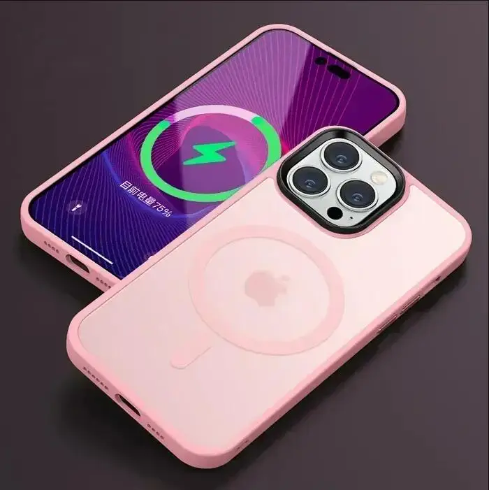 Sleek Matte Translucent Frosted Phone Case with Magnetic Wireless Charging Capabilities