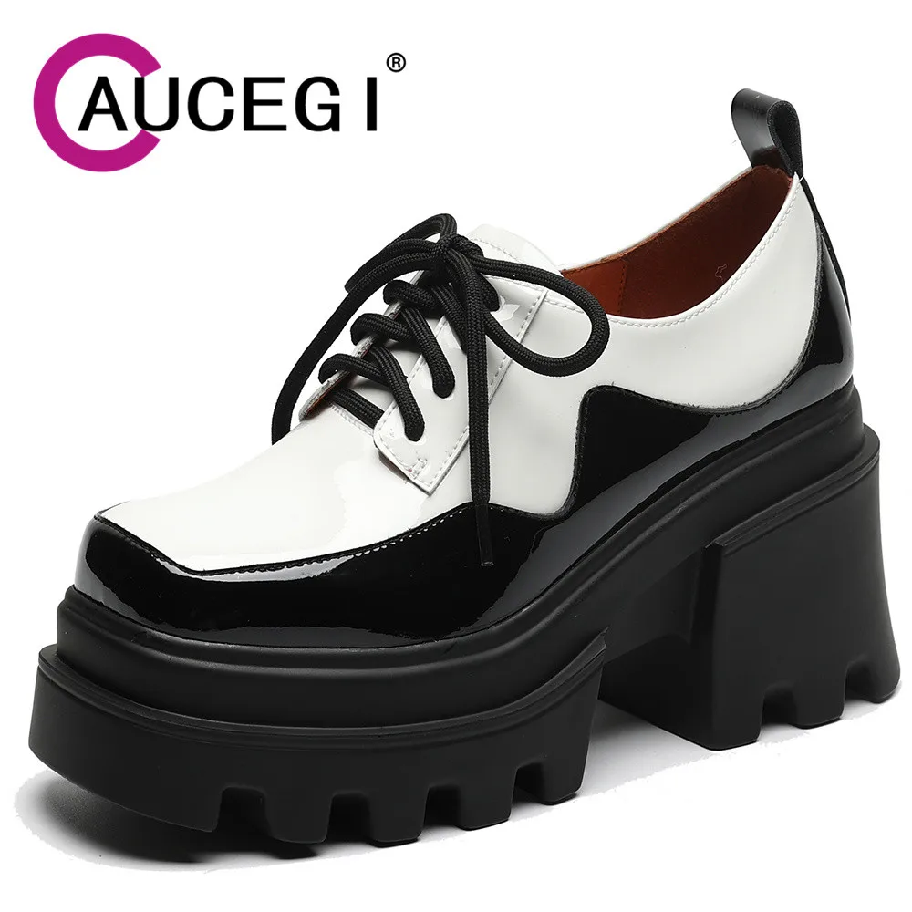 

Aucegi Women Great Quality Summer Chunky 2023 Platform Trendy Brand Designer Casual Pumps Square Toe Mixed Color Lace Up Shoes