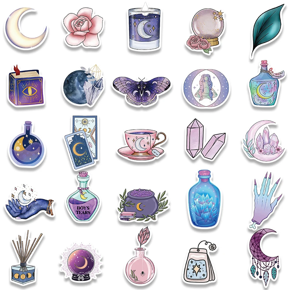 10/30/50/100pcs Cartoon Art Magic Witch Moon Crystal Cute Stickers Aesthetic Decals Laptop Scrapbook Phone Graffiti Sticker Toy 5
