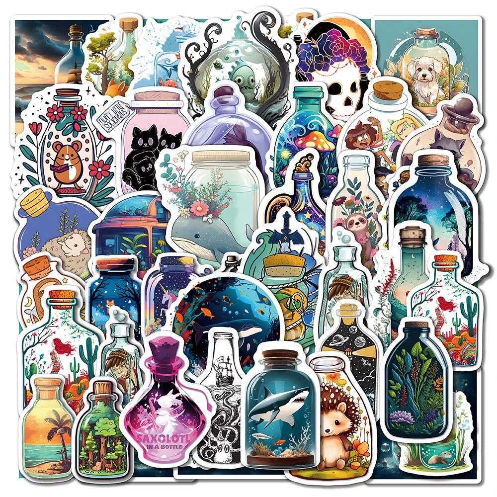 10/30/60pcs In The Bottle Big World Cartoon Stickers Aesthetic Ins Decoration Decals DIY Phone Planner Cute Stickers for Kids 2024 wall mounted calendar a3 planner work punch happiness edition 20239 202412 hanging daily monthly paper delicate