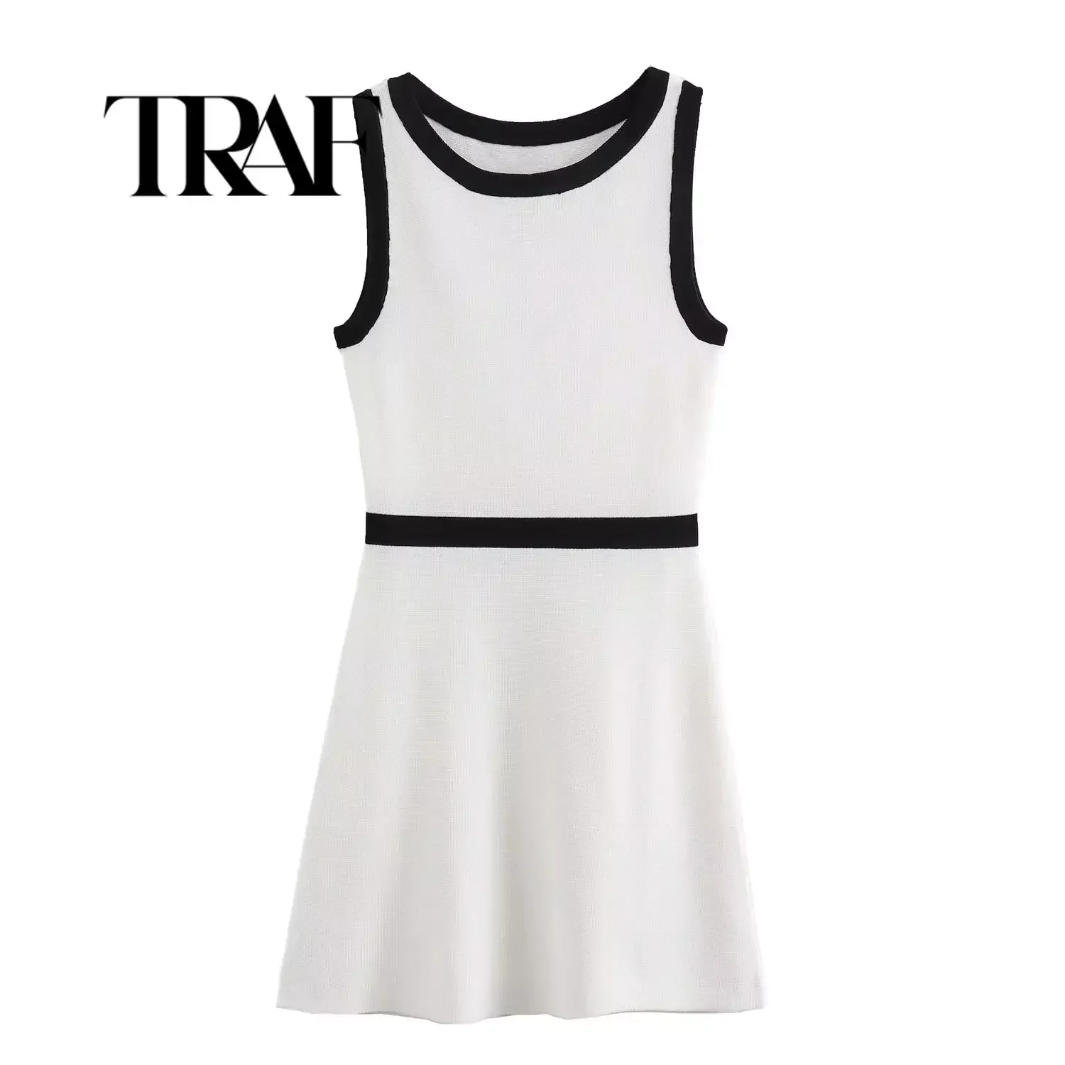 

Женское платье без рукавов, с круглым вырезом и поясом