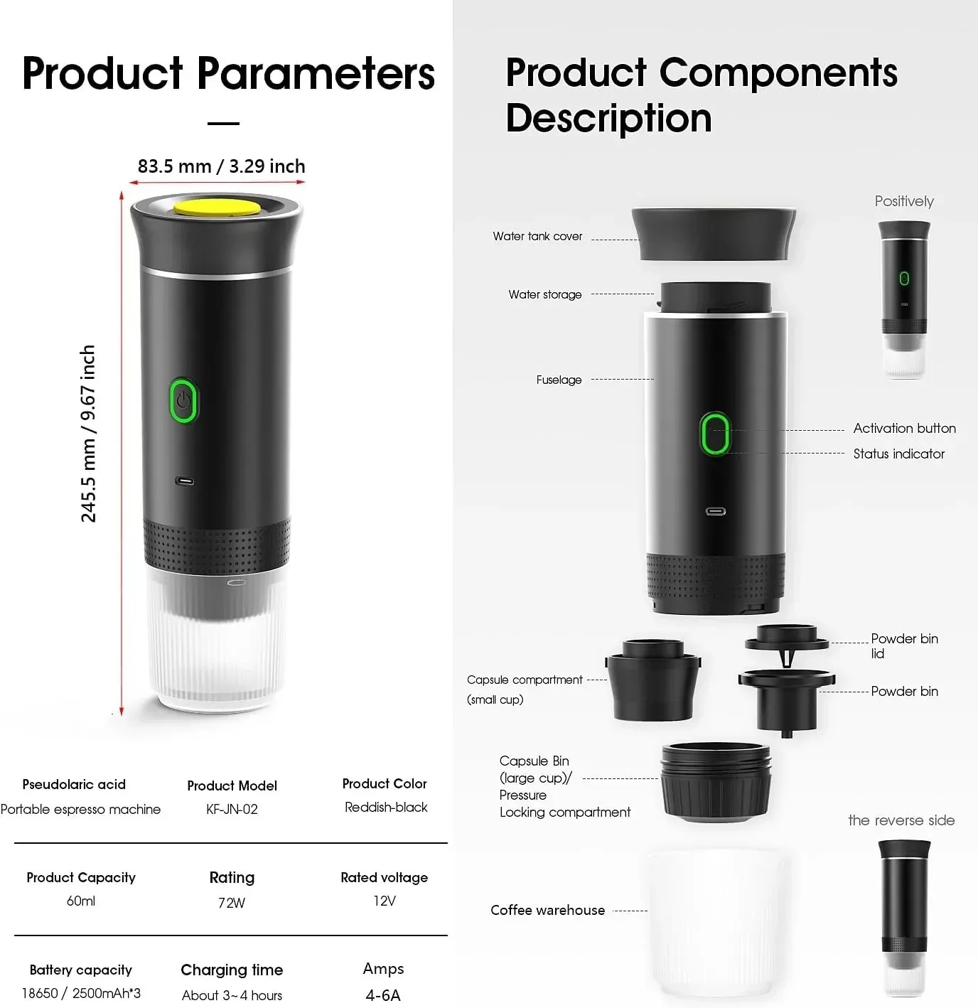 3-in-1 Portable Coffee Maker Espresso Coffee Maker For Car Home Camping Travel Capsule Powder Automatic
